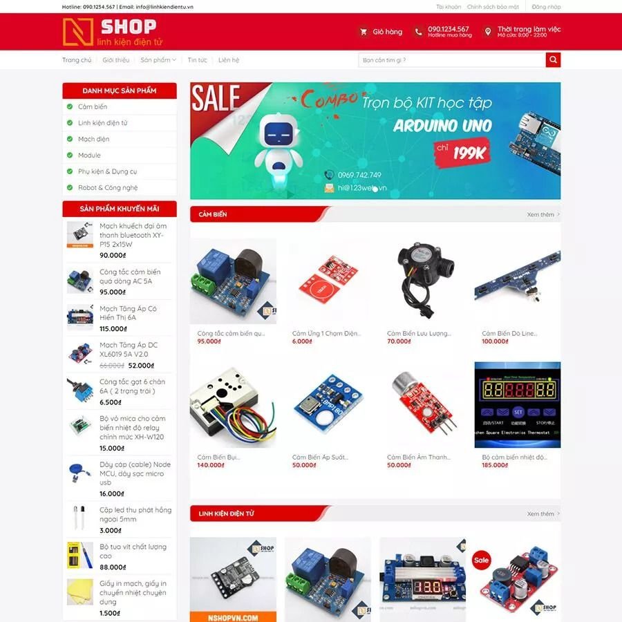 Mẫu Giao Diện bán linh kiện điện tử