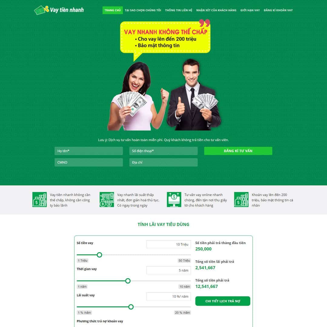 Mẫu Giao Diện dịch vụ tín dụng, vay tiền nhanh