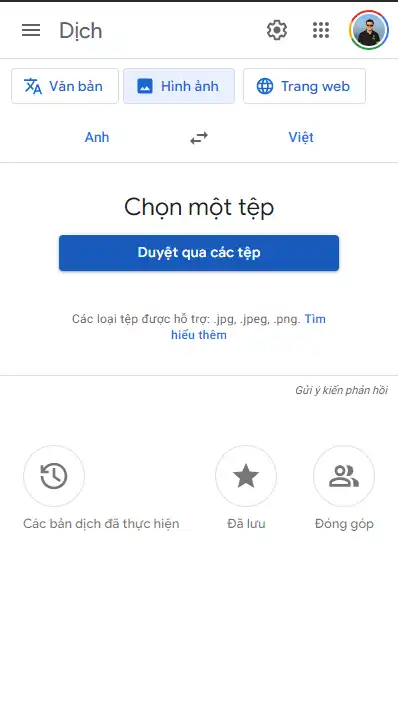 Chọn biểu tượng Camera hoặc chọn hình ảnh để dịch