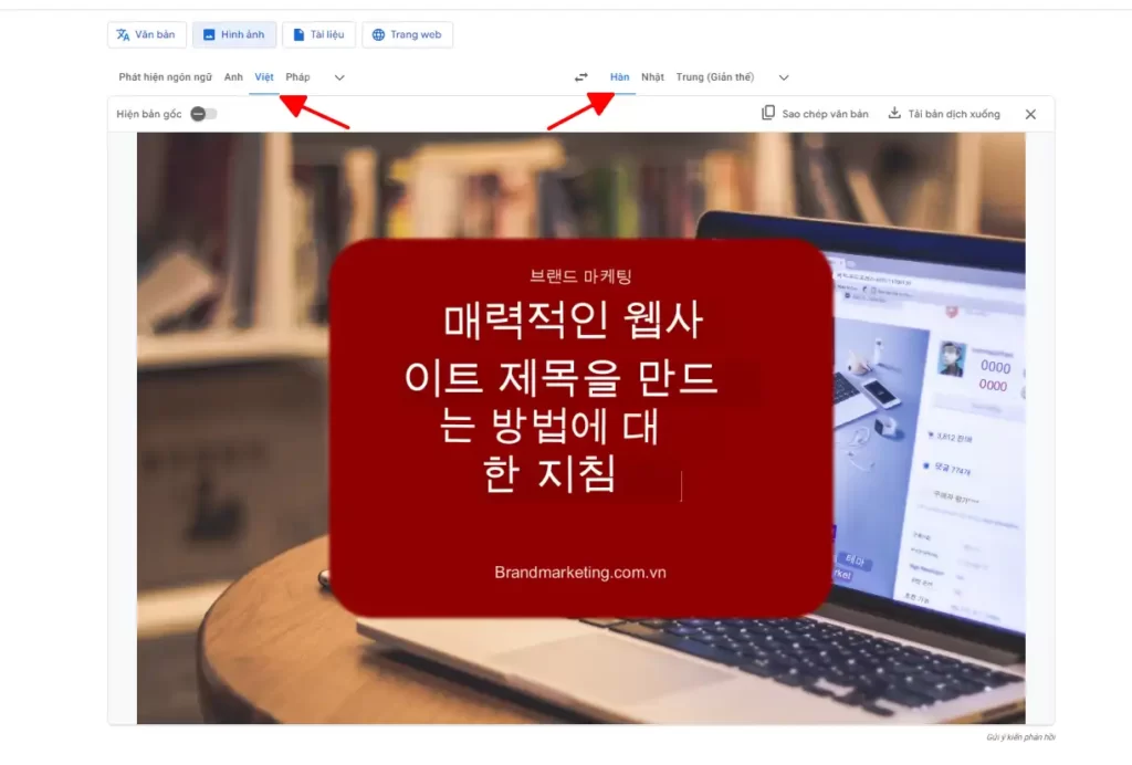 Hướng dẫn dịch Tiếng Việt sang tiếng Hàn trên Google dịch bằng hình ảnh online